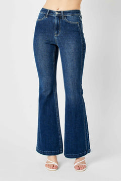 High Waist Angled Side Seam Detail Flare - Lush Lemon - Women&
