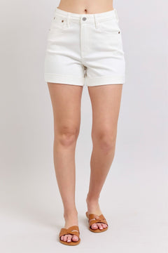 High Waist Double Cuff Shorts - Lush Lemon - Women&