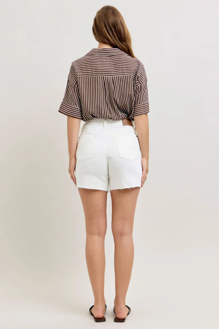 High Waist Rigid Magic Dad Shorts - Lush Lemon - Women's Clothing - Judy Blue - 34718061064125