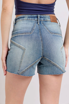 High Waist Star Seam Denim Shorts - Lush Lemon - Women&
