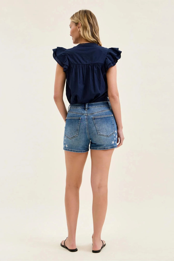 High Waist Star Splatter Denim Short - Lush Lemon - Women's Clothing - Judy Blue - 15691531018813