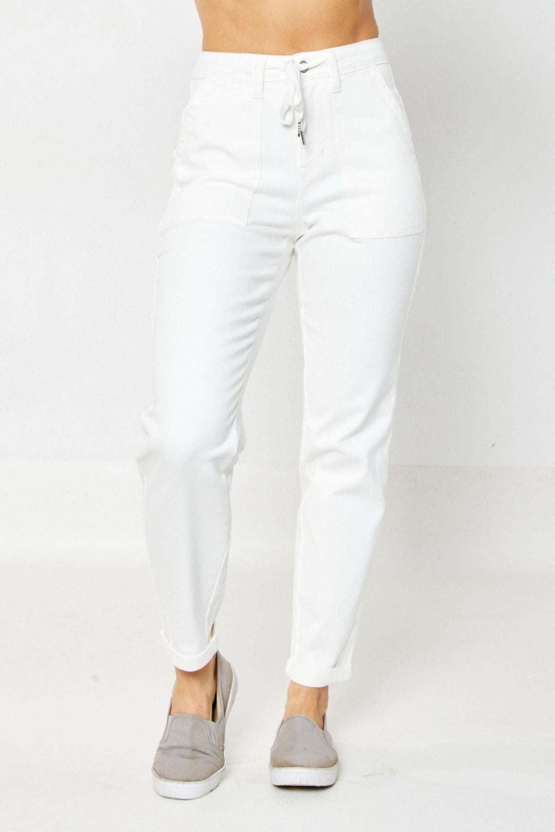 High Waist White Cuffed Jogger - Lush Lemon - Women's Clothing - Judy Blue - 56722413443997