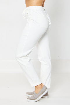 High Waist White Cuffed Jogger - Lush Lemon - Women&