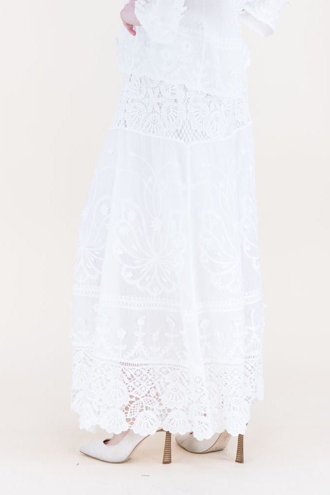 La Fleur Embroidered Lace Boho Maxi Skirt - Lush Lemon - Women's Clothing - Original - 73842811046301