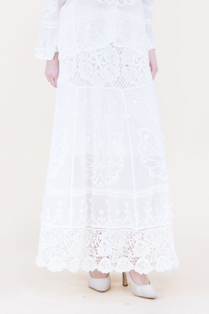 La Fleur Embroidered Lace Boho Maxi Skirt - Lush Lemon - Women's Clothing - Original - 73842811046301