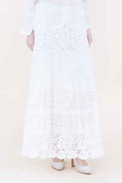 La Fleur Embroidered Lace Boho Maxi Skirt - Lush Lemon - Women&