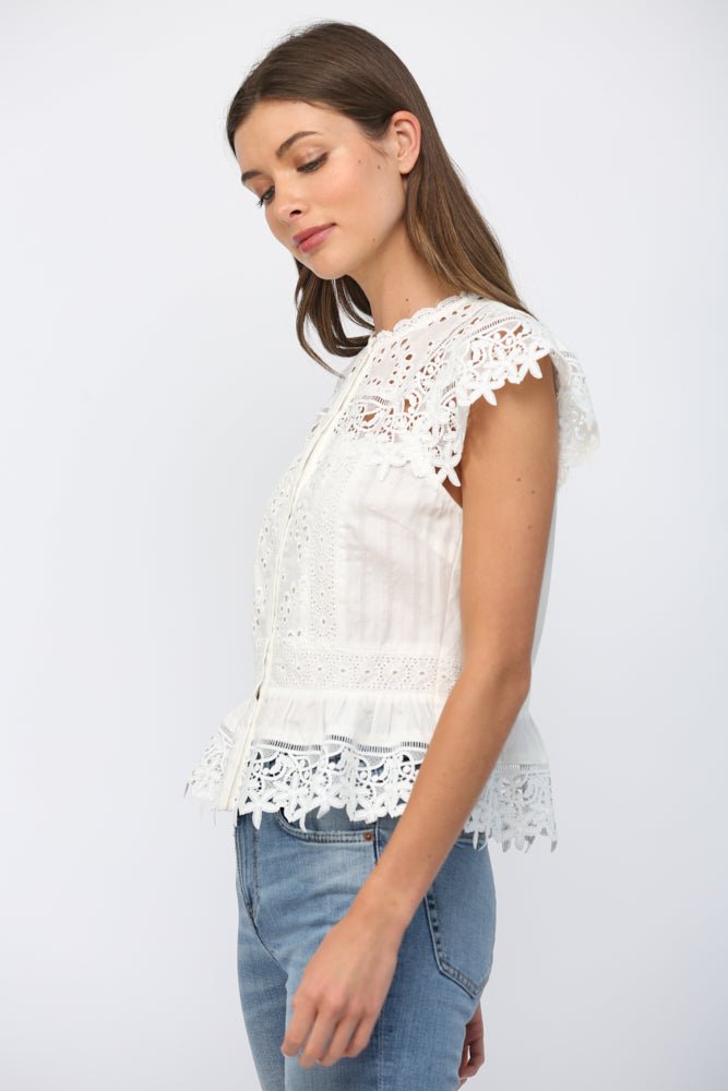 Lace Eyelet Peplum Blouse - Lush Lemon - Women's Clothing - Fate By LFD - 99947751074269