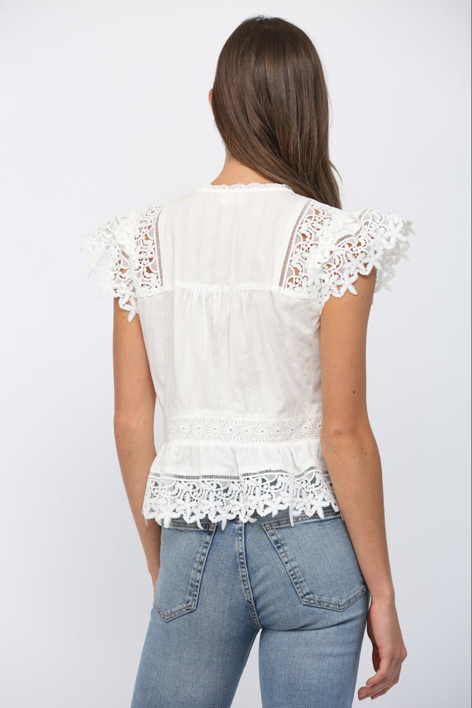 Lace Eyelet Peplum Blouse - Lush Lemon - Women's Clothing - Fate By LFD - 99947751074269