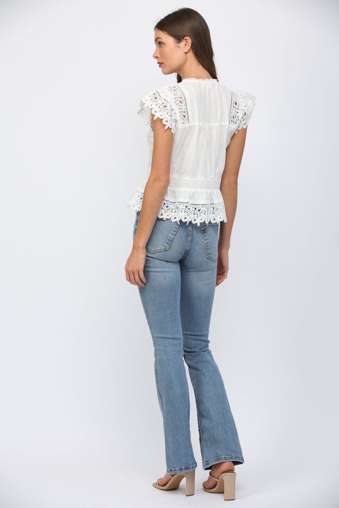 Lace Eyelet Peplum Blouse - Lush Lemon - Women's Clothing - Fate By LFD - 99947751074269