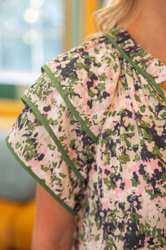Layered Short Sleeve Contrast Binded Floral Dress - Lush Lemon - Women&