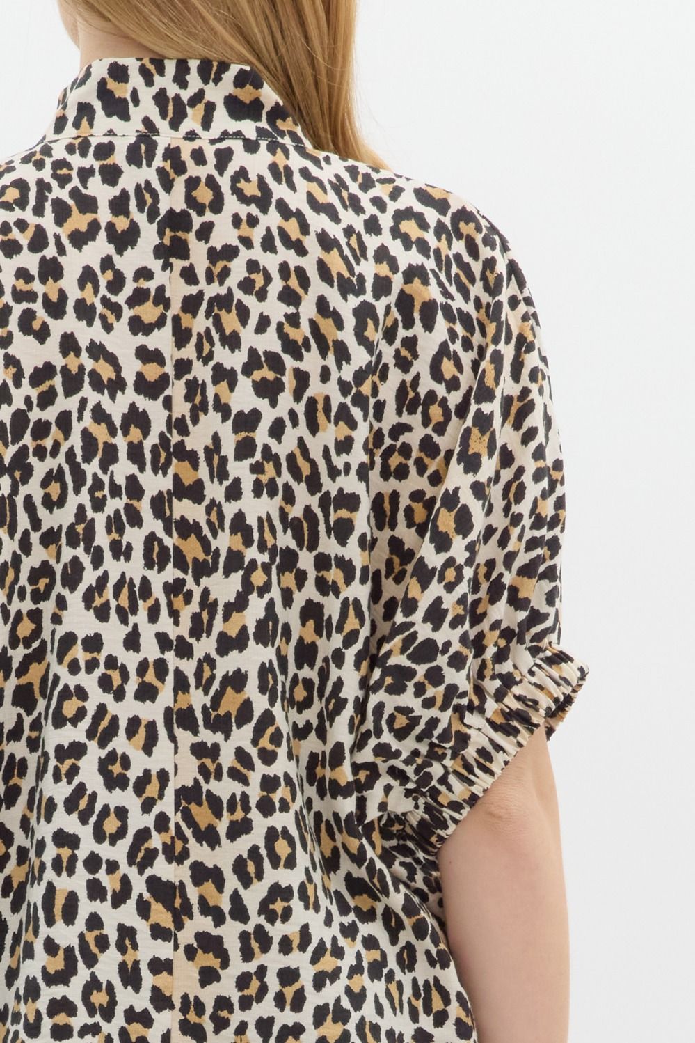 Leopard Rib Trim Split Neck Top - Lush Lemon - Women's Clothing - Entro - 87104061039133