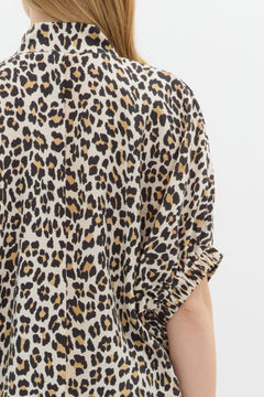 Leopard Rib Trim Split Neck Top - Lush Lemon - Women&