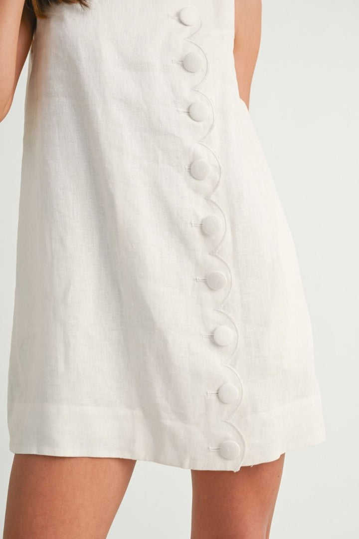 Linen Scallop Button Shift Dress - Lush Lemon - Women's Clothing - Mable - 46184451088445