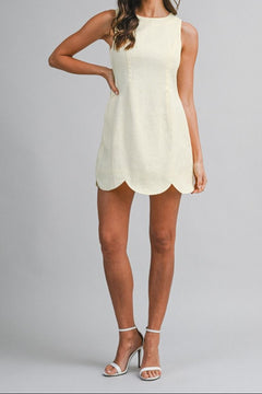 Linen Scallop Hem Mini Dress - Lush Lemon - Women&