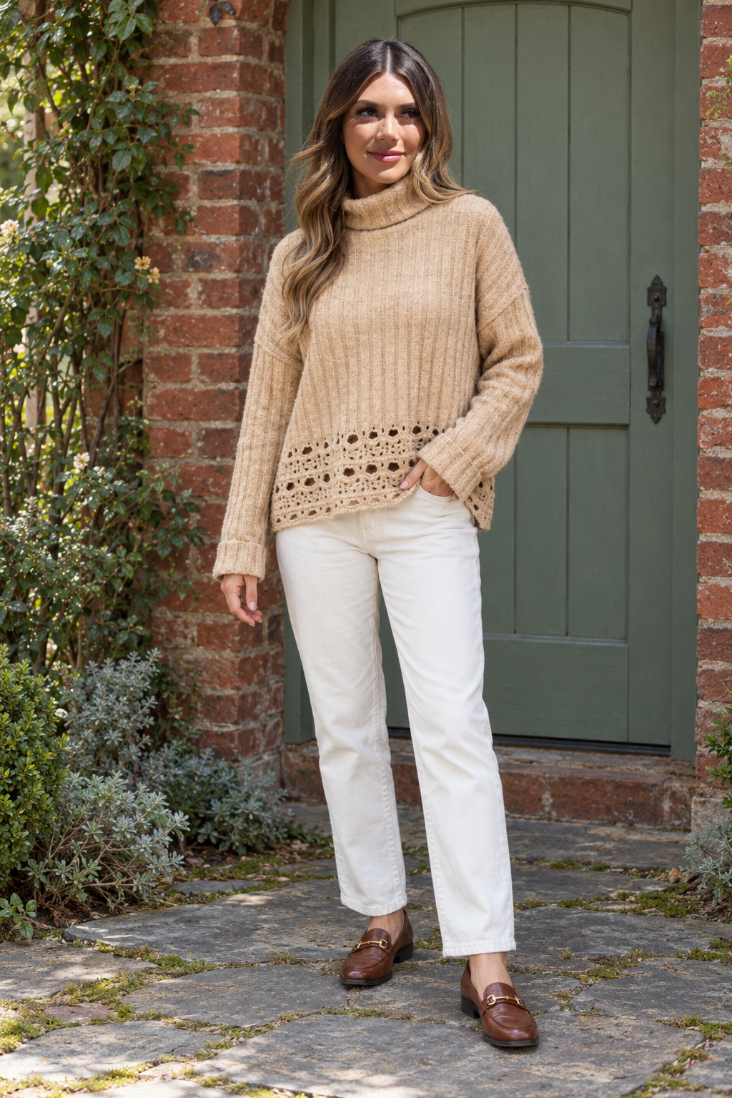 Halona Turtleneck in Camel with the complete garment visible