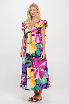 Lola Tropical Floral Ruffle Dress - Lush Lemon - Women&