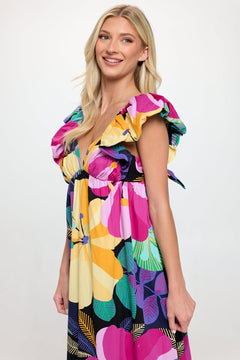 Lola Tropical Floral Ruffle Dress - Lush Lemon - Women&