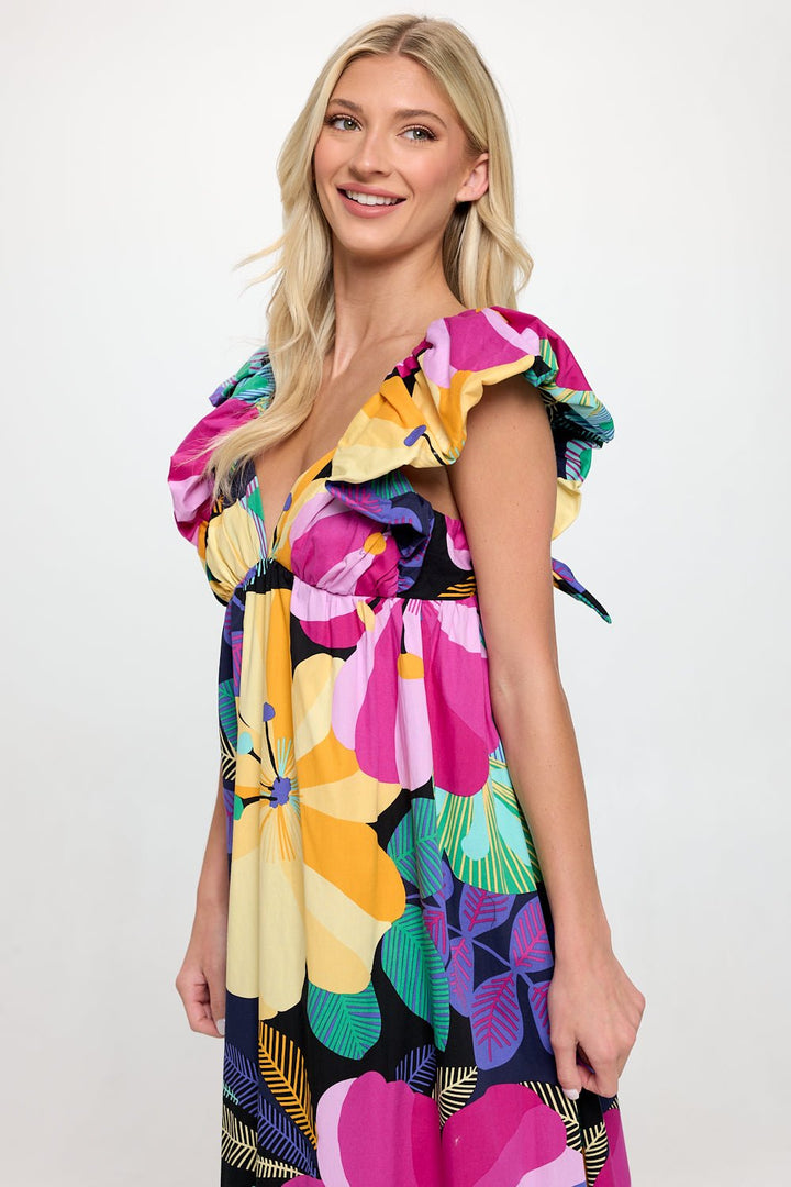 Lola Tropical Floral Ruffle Dress - Lush Lemon - Women's Clothing - Meet Me In Santorini - 1454145411