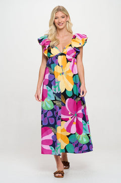 Lola Tropical Floral Ruffle Dress - Lush Lemon - Women&