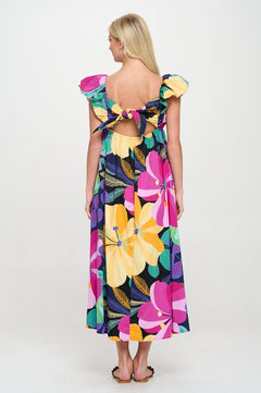 Lola Tropical Floral Ruffle Dress - Lush Lemon - Women&