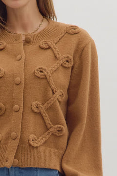 Looped Trim Knit Cardigan W/Button Front - Lush Lemon - Women&
