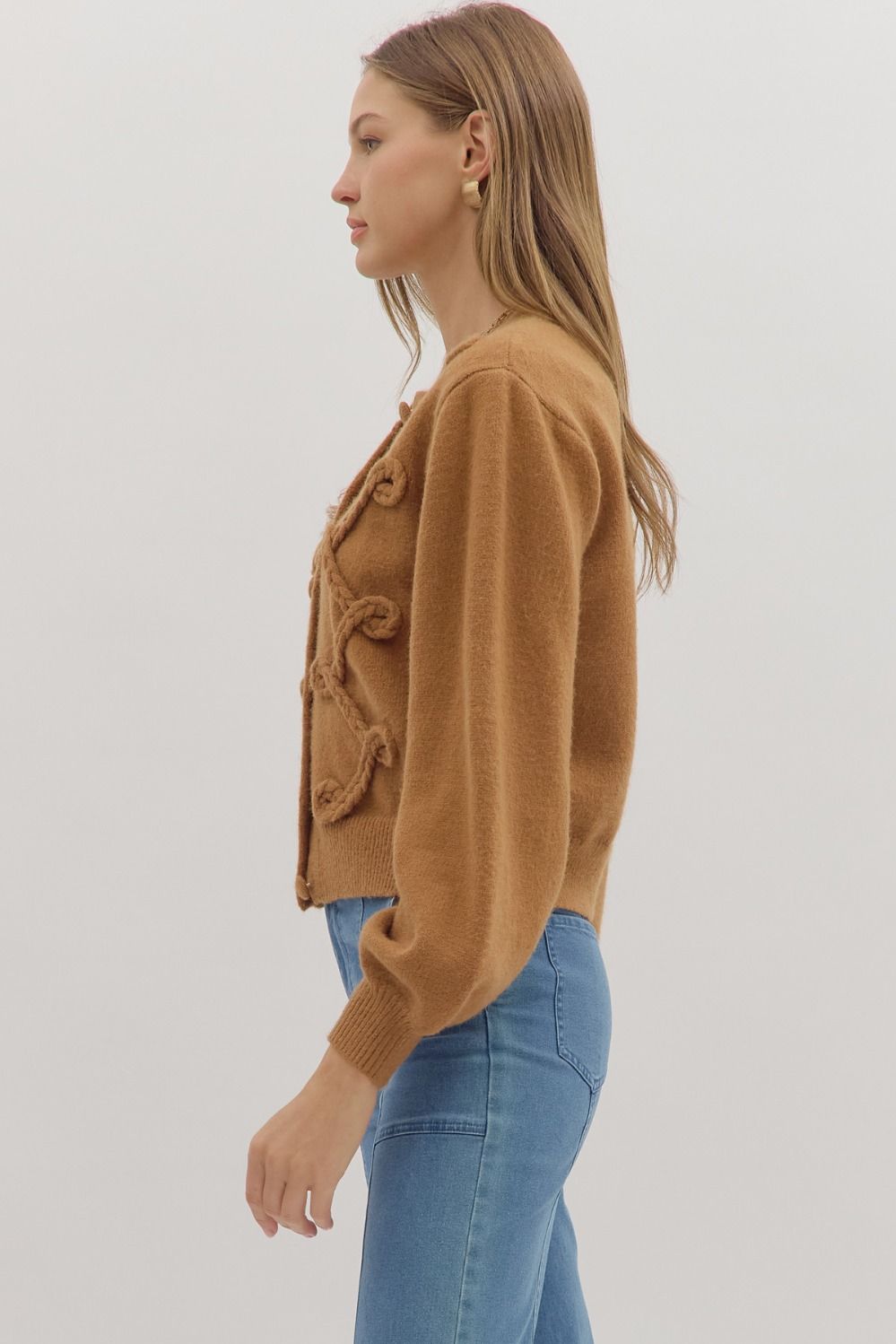 Looped Trim Knit Cardigan W/Button Front - Lush Lemon - Women's Clothing - Entro - 24709651000125