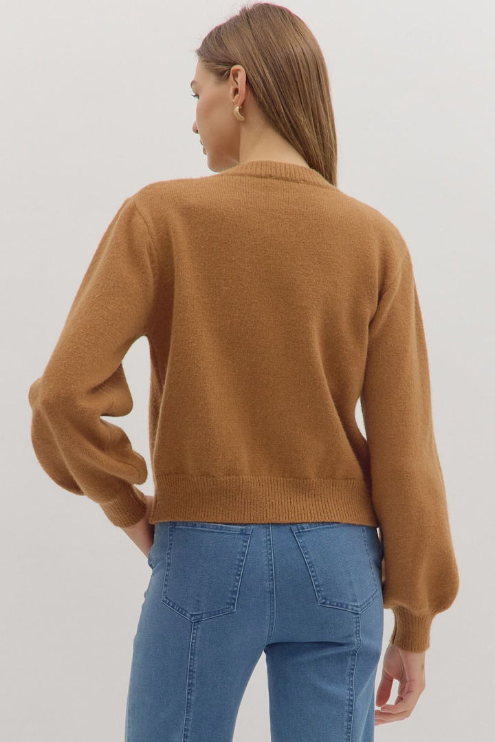 Looped Trim Knit Cardigan W/Button Front - Lush Lemon - Women's Clothing - Entro - 24709651000125