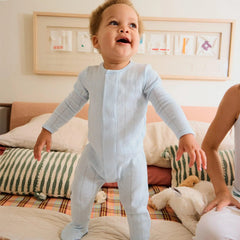 Love Lines Blue Organic Cotton Pointelle Magnetic Footie - Lush Lemon - Children&