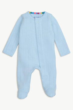 Love Lines Blue Organic Cotton Pointelle Magnetic Footie - Lush Lemon - Children&