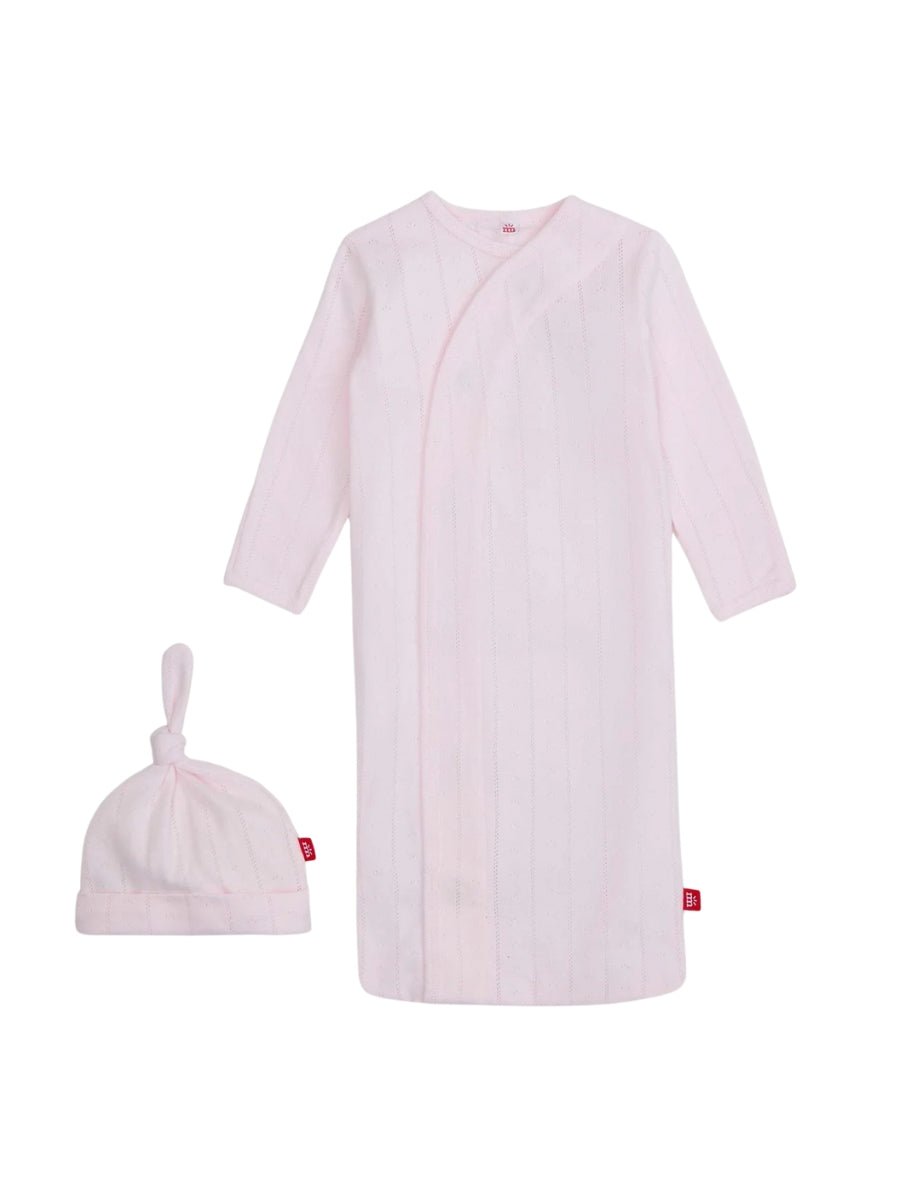 Love Lines Organic Cotton Pointelle Magnetic Gown + Hat Set - Lush Lemon - Children's Clothing - Magnetic Me - 840318764313