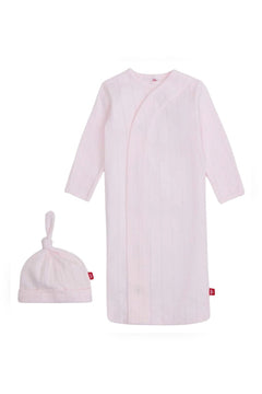 Love Lines Organic Cotton Pointelle Magnetic Gown + Hat Set - Lush Lemon - Children&