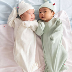 Love Lines Organic Cotton Pointelle Magnetic Gown + Hat Set - Lush Lemon - Children&