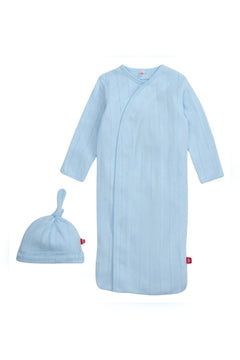 Love Lines Organic Cotton Pointelle Magnetic Gown + Hat Set - Lush Lemon - Children&