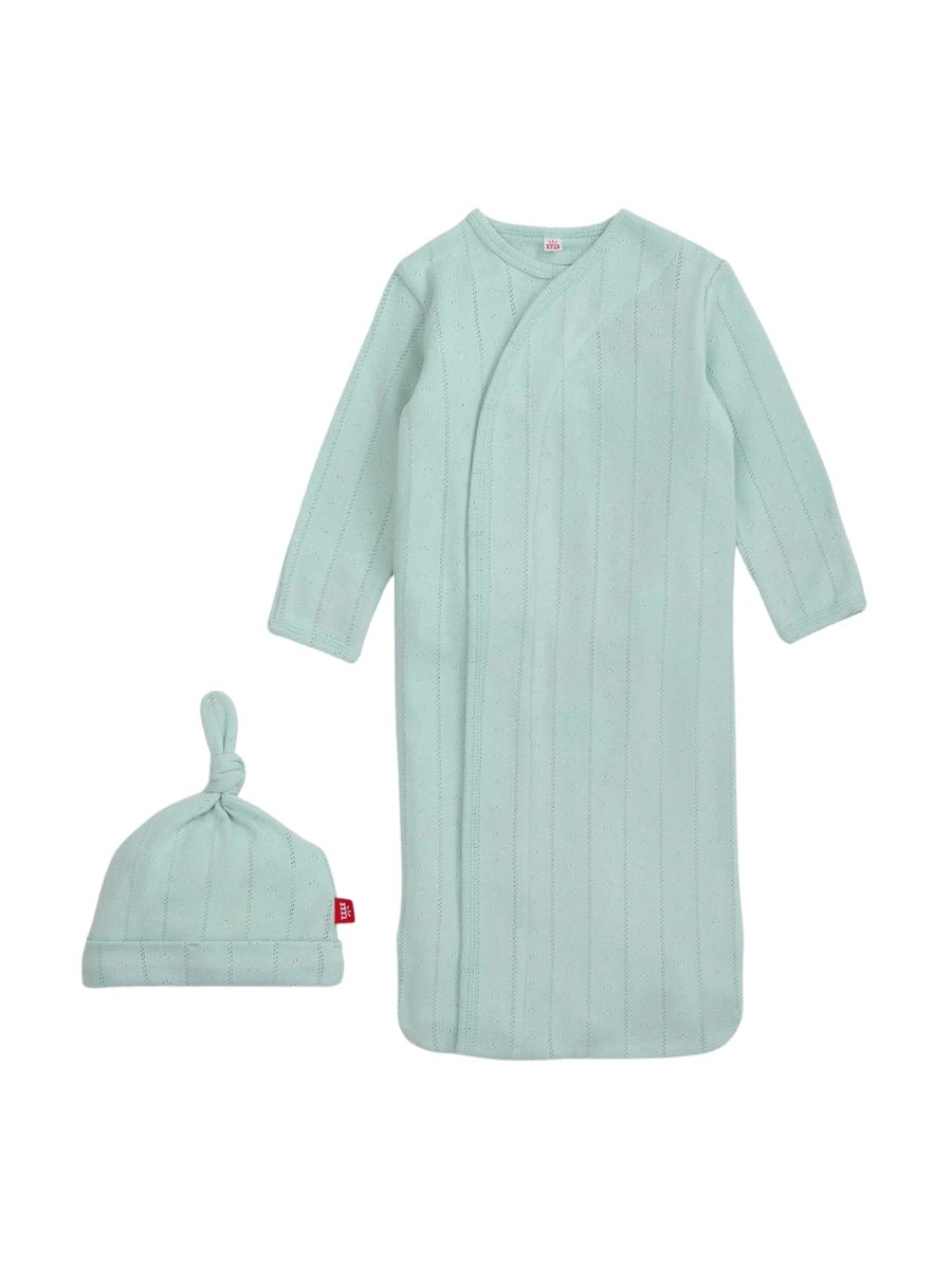 Love Lines Organic Cotton Pointelle Magnetic Gown + Hat Set - Lush Lemon - Children's Clothing - Magnetic Me - 840318764337