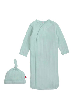 Love Lines Organic Cotton Pointelle Magnetic Gown + Hat Set - Lush Lemon - Children&