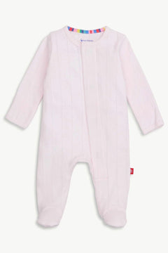 Love Lines Pink Organic Cotton Pointelle Magnetic Footie - Lush Lemon - Children&