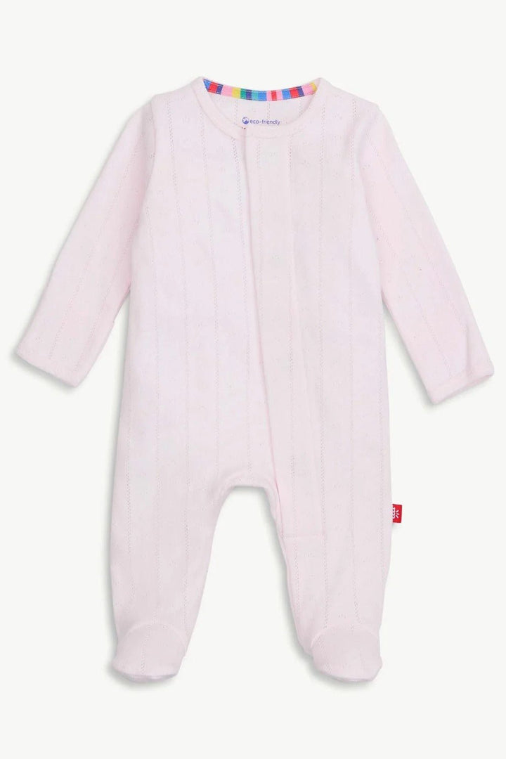 Love Lines Pink Organic Cotton Pointelle Magnetic Footie - Lush Lemon - Children's Clothing - Magnetic Me - 840318721545