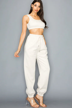 Luxe Texture Sports Bra and Jogger Set - Lush Lemon - Women&