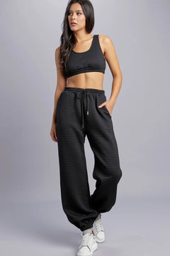 Luxe Texture Sports Bra and Jogger Set - Lush Lemon - Women&