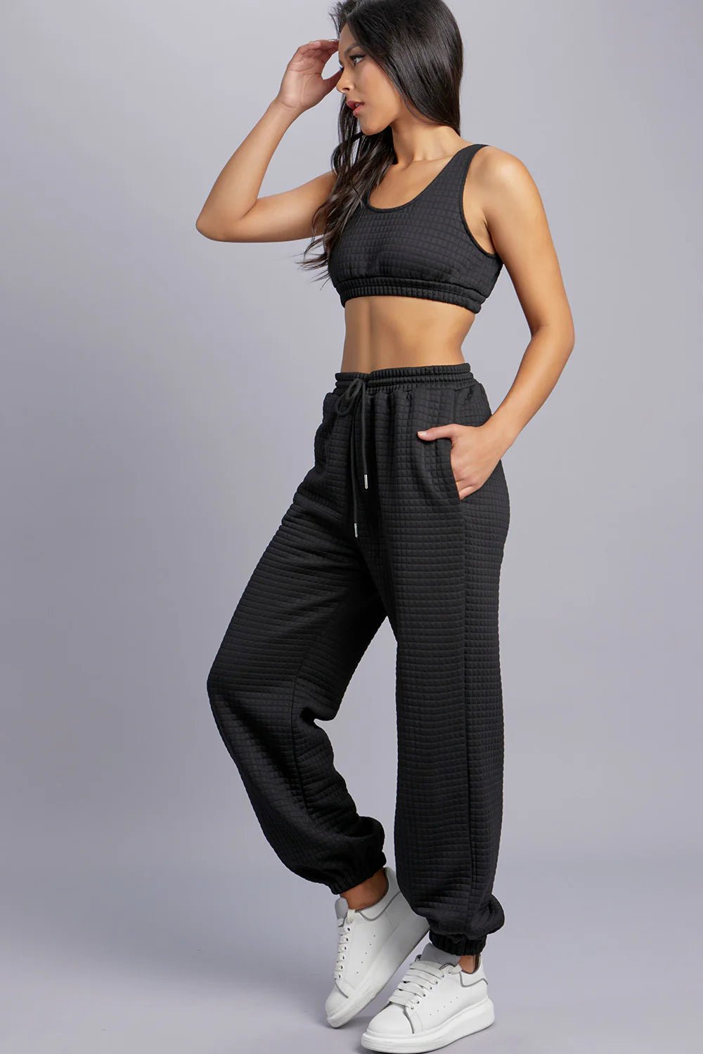 Luxe Texture Sports Bra and Jogger Set - Lush Lemon - Women's Clothing - Rivir - 51012510124