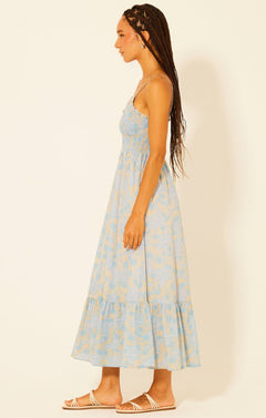 Lyon Smocked Floral Ruffle Maxi Dress - Lush Lemon - Women&