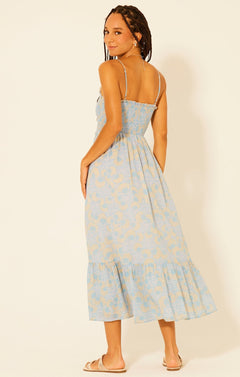 Lyon Smocked Floral Ruffle Maxi Dress - Lush Lemon - Women&