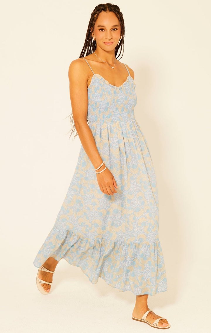 Lyon Smocked Floral Ruffle Maxi Dress - Lush Lemon - Women's Clothing - Bila 77 - 51423111064989