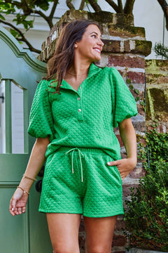 Madelyn Quilted Puff Sleeve Set - Lush Lemon - Women&