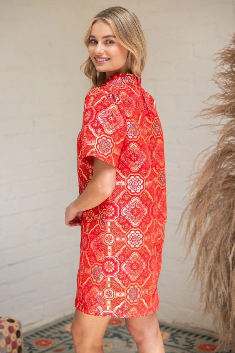 Mandala Jacquard V - Neck Dress - Lush Lemon - Women's Clothing - Voy - 19740941053597