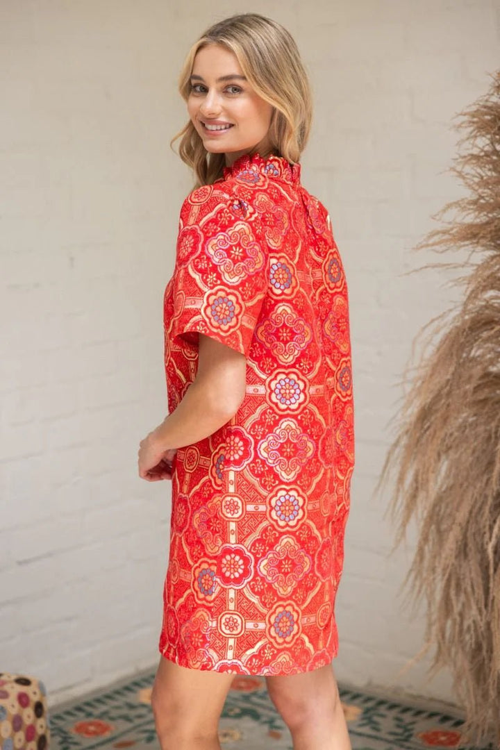 Mandala Jacquard V - Neck Dress - Lush Lemon - Women's Clothing - Voy - 19740941053597