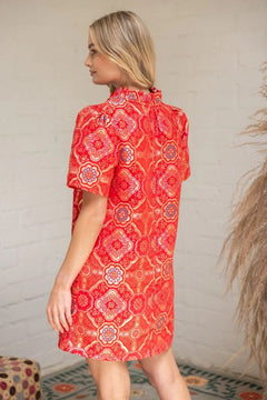 Mandala Jacquard V - Neck Dress - Lush Lemon - Women&