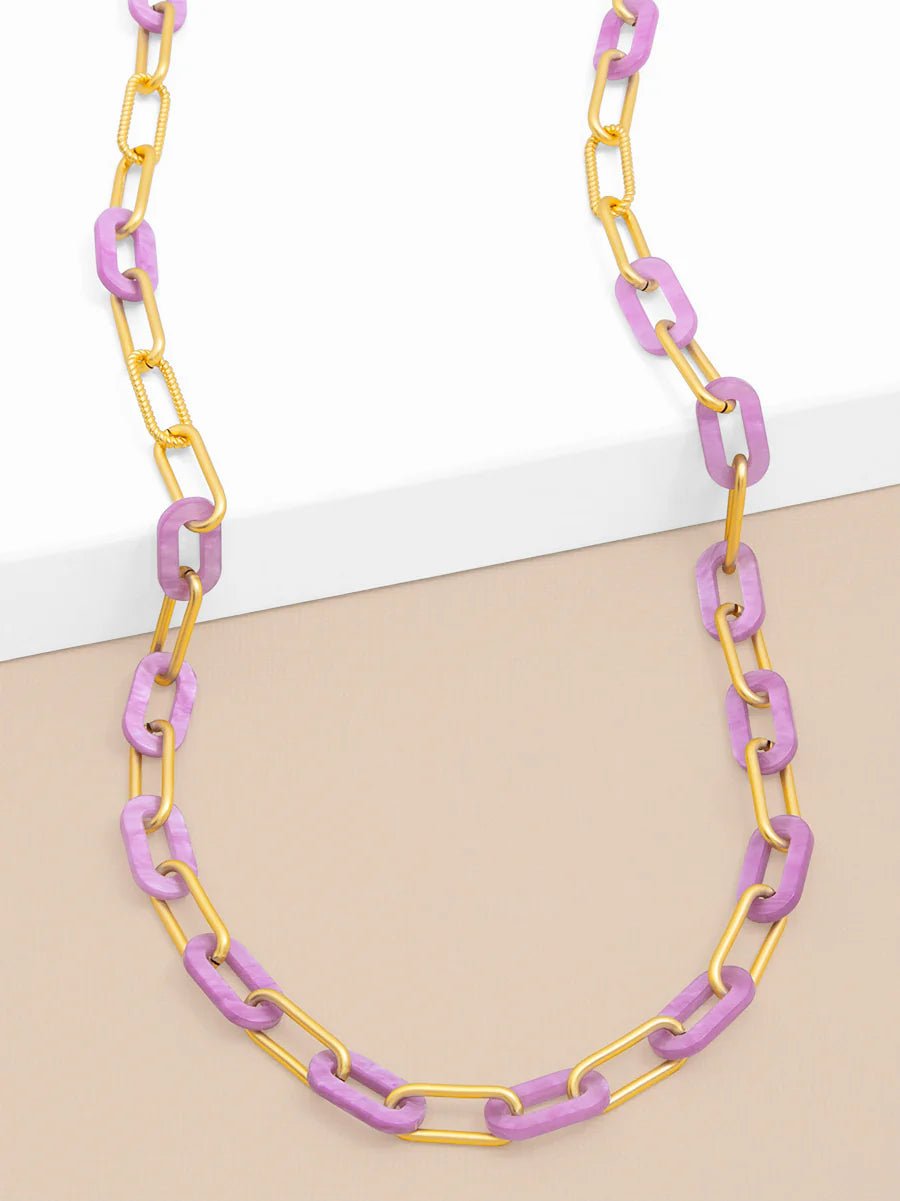 Marbled Resin and Paperclip Long Necklace - Lush Lemon - Women's Accessories - Zenzii - 289528951