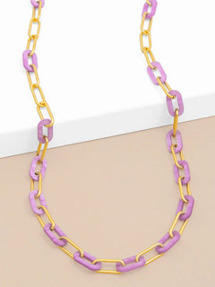 Marbled Resin and Paperclip Long Necklace - Lush Lemon - Women&