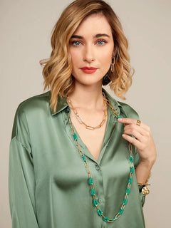 Marbled Resin and Paperclip Long Necklace - Lush Lemon - Women&